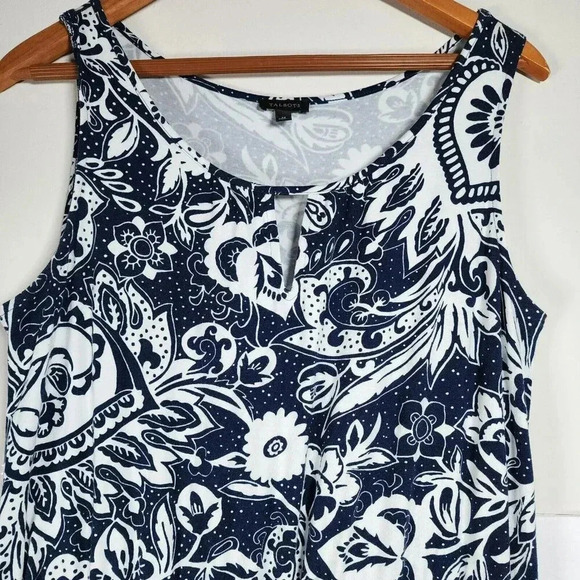 Talbots Navy and White Floral Print Keyhole Neck Sleeveless Maxi Dress Size M - Picture 4 of 9